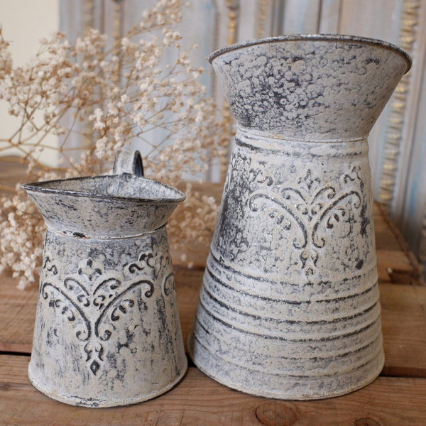 NEW French Metal Rustic GREY Vintage Shabby Chic Watering Jug Vase Planter Pot
