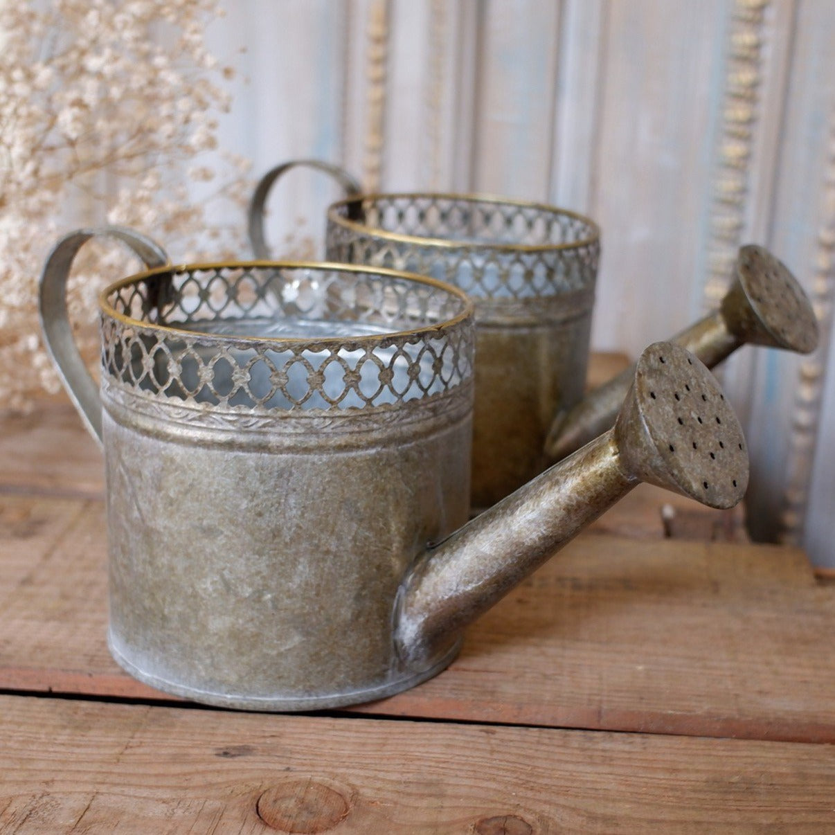 NEW French Grey Vintage Shabby Chic Planter Pot Metal Small WATERING CAN Jug