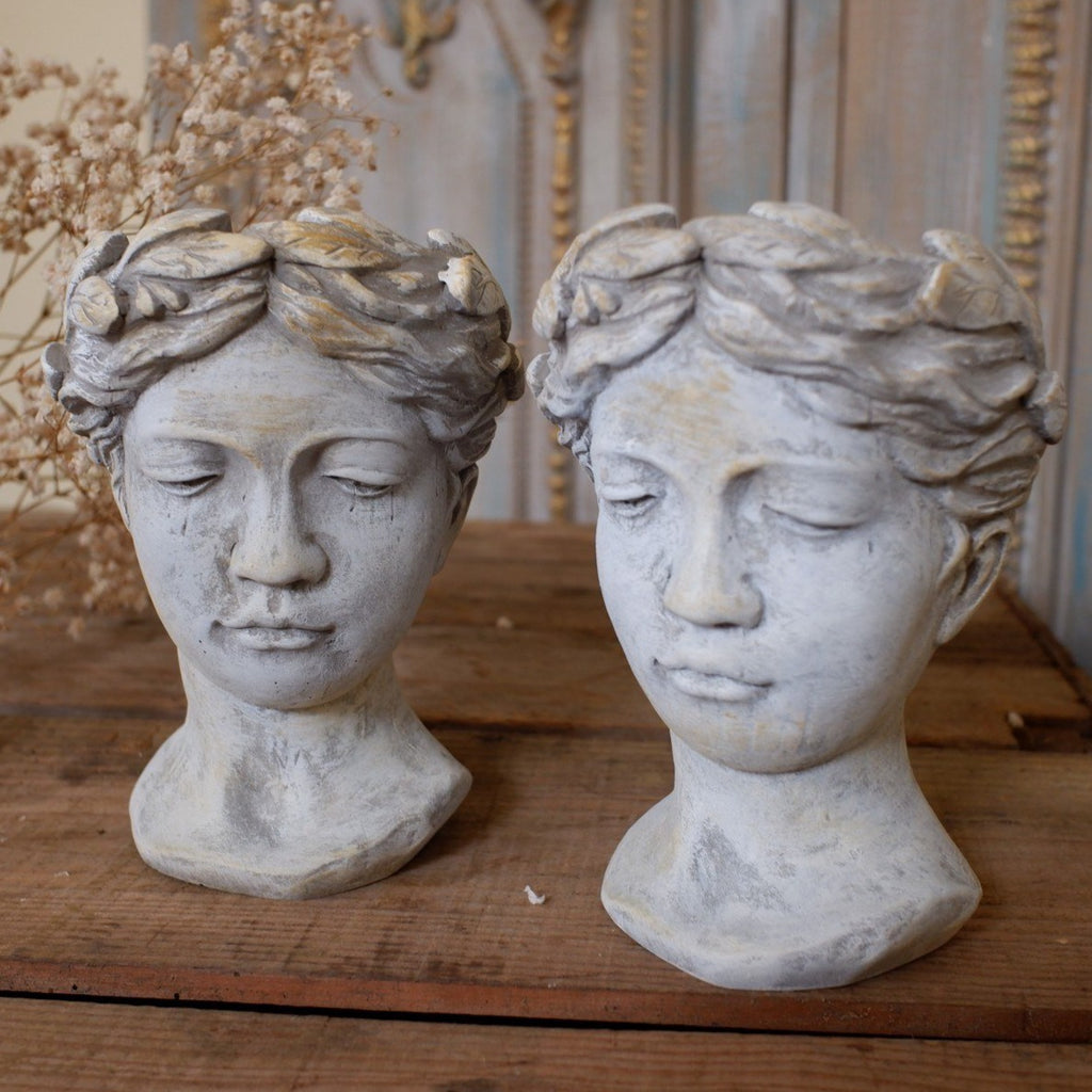 statue head plant pot New Vintage Shabby Chic Stone Effect Lady Cherub HEAD Garden Planter F – Riverside Interiors