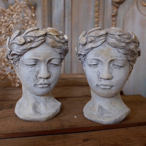 New Vintage Shabby Chic Stone Effect Lady Cherub HEAD Garden Planter Flower Pot