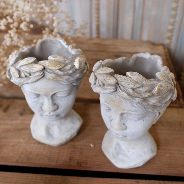 New Vintage Shabby Chic Stone Effect Lady Cherub HEAD Garden Planter Flower Pot