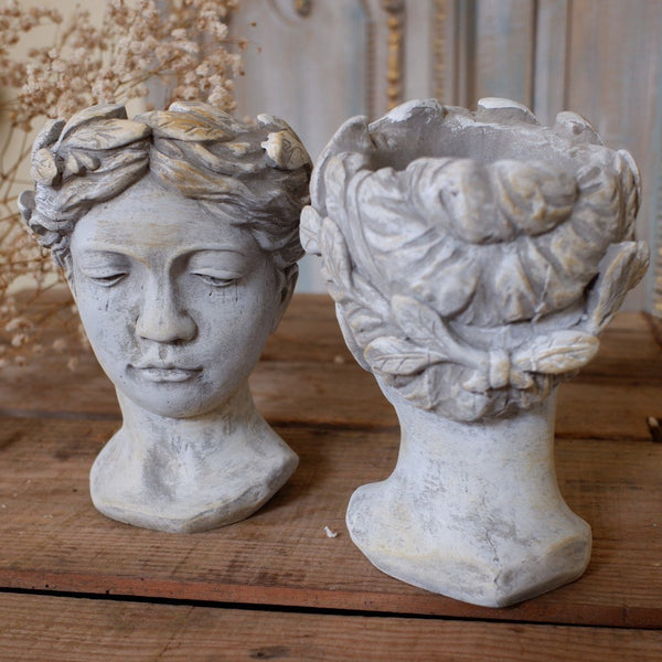 New Vintage Shabby Chic Stone Effect Lady Cherub HEAD Garden Planter Flower Pot