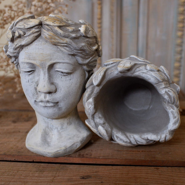 New Vintage Shabby Chic Stone Effect Lady Cherub HEAD Garden Planter Flower Pot