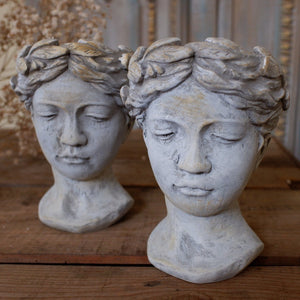 New Vintage Shabby Chic Stone Effect Lady Cherub HEAD Garden Planter Flower Pot