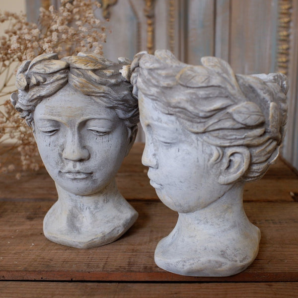 New Vintage Shabby Chic Stone Effect Lady Cherub HEAD Garden Planter Flower Pot