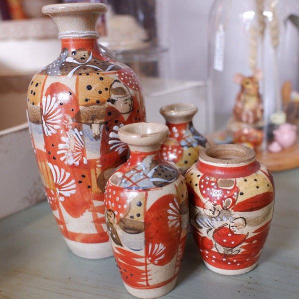 Antique Set of 4 SATSUMA Japanese Chinese Oriental Small Pots Vase Pottery