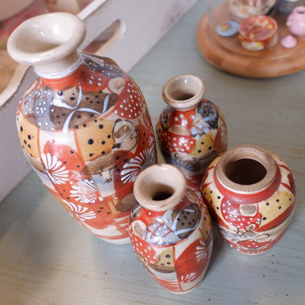 Antique Set of 4 SATSUMA Japanese Chinese Oriental Small Pots Vase Pottery