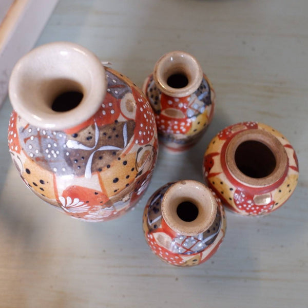 Antique Set of 4 SATSUMA Japanese Chinese Oriental Small Pots Vase Pottery