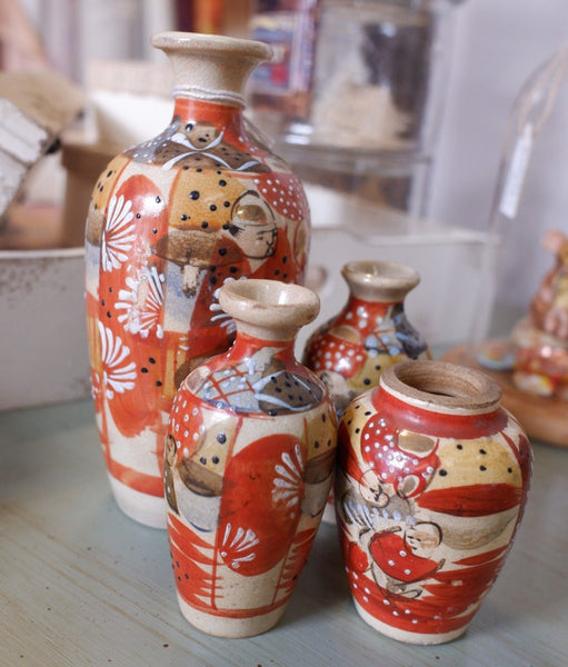 Antique Set of 4 SATSUMA Japanese Chinese Oriental Small Pots Vase Pottery