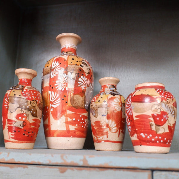 Antique Set of 4 SATSUMA Japanese Chinese Oriental Small Pots Vase Pottery