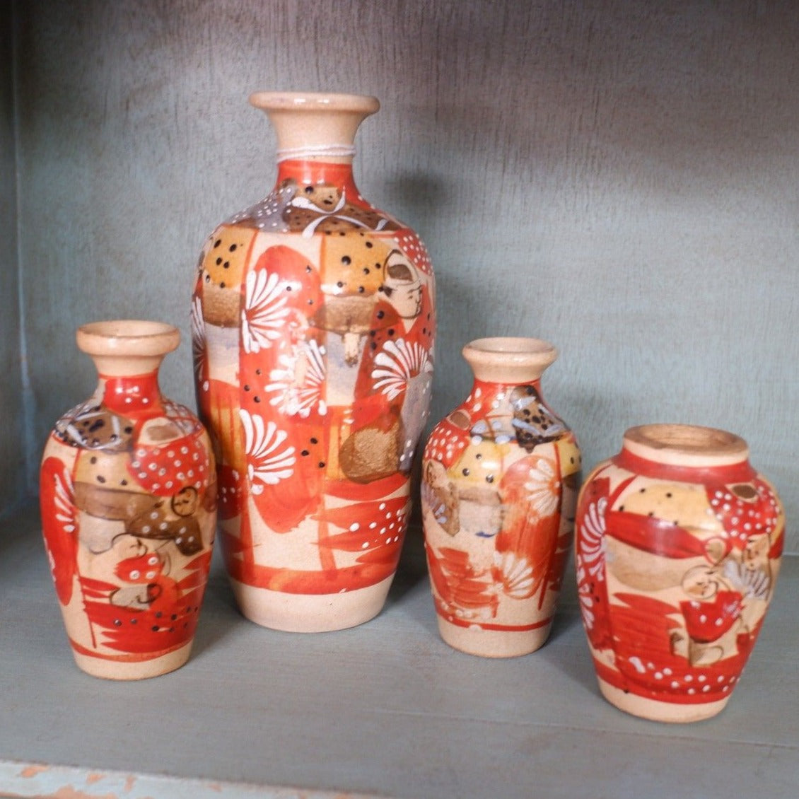 Antique Set of 4 SATSUMA Japanese Chinese Oriental Small Pots Vase Pottery