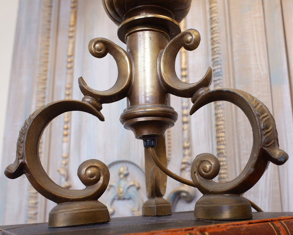 Pair of Antique Tall FRENCH Ornate METAL Gold Twisted Column Rustic Table Lamps