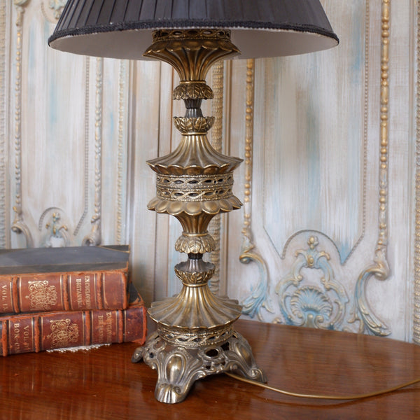 Vintage Eastern MOORISH Gold Ornate Pierced BRASS Metal Column Tall Table Lamp
