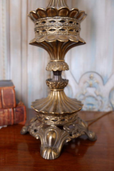 Vintage Eastern MOORISH Gold Ornate Pierced BRASS Metal Column Tall Table Lamp