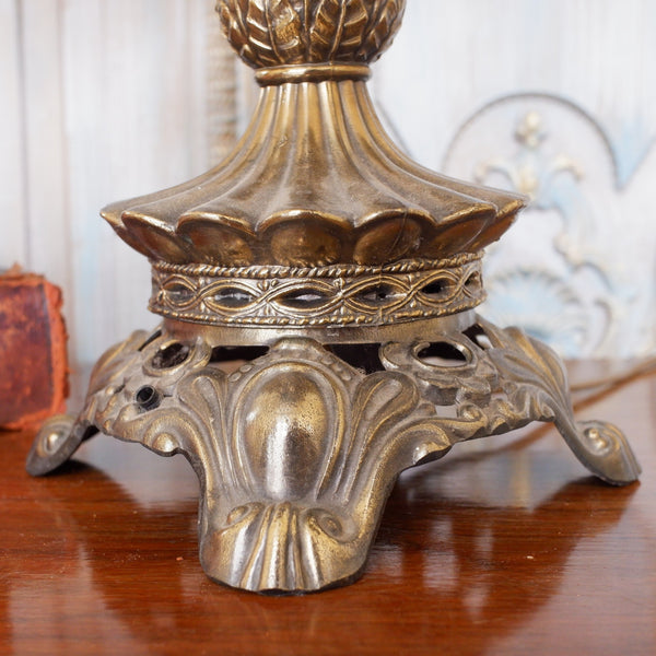 Vintage Eastern MOORISH Gold Ornate Pierced BRASS Metal Column Tall Table Lamp