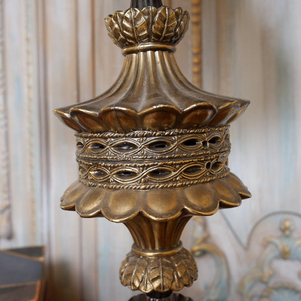 Vintage Eastern MOORISH Gold Ornate Pierced BRASS Metal Column Tall Table Lamp