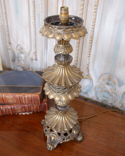 Vintage Eastern MOORISH Gold Ornate Pierced BRASS Metal Column Tall Table Lamp