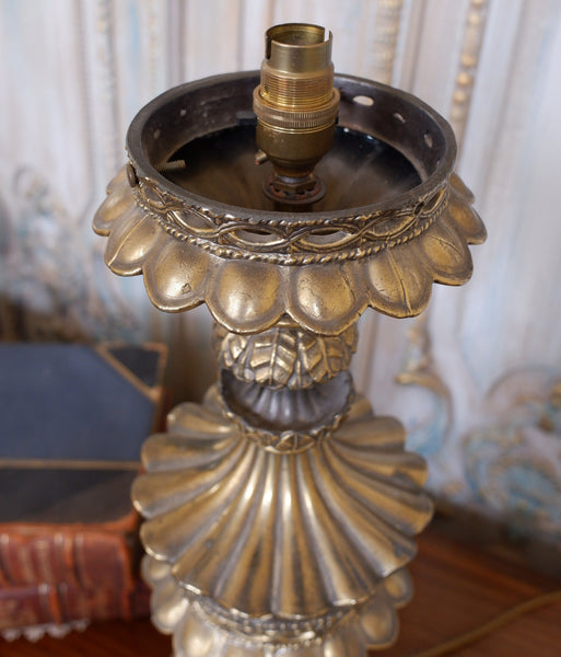 Vintage Eastern MOORISH Gold Ornate Pierced BRASS Metal Column Tall Table Lamp