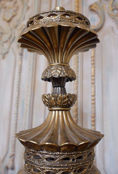 Vintage Eastern MOORISH Gold Ornate Pierced BRASS Metal Column Tall Table Lamp