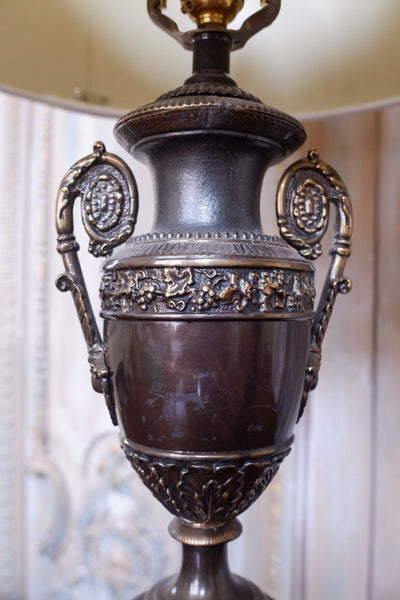 Pair of Vintage French Bronze Finish Ornate Metal URN Table Lamps