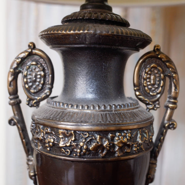 Pair of Vintage French Bronze Finish Ornate Metal URN Table Lamps