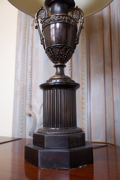 Pair of Vintage French Bronze Finish Ornate Metal URN Table Lamps