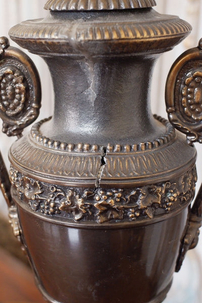 Pair of Vintage French Bronze Finish Ornate Metal URN Table Lamps