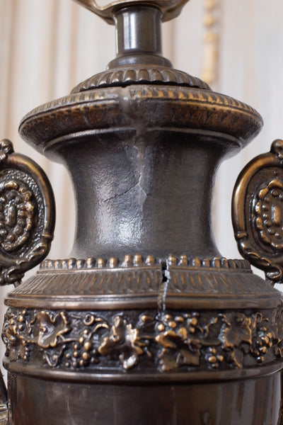 Pair of Vintage French Bronze Finish Ornate Metal URN Table Lamps