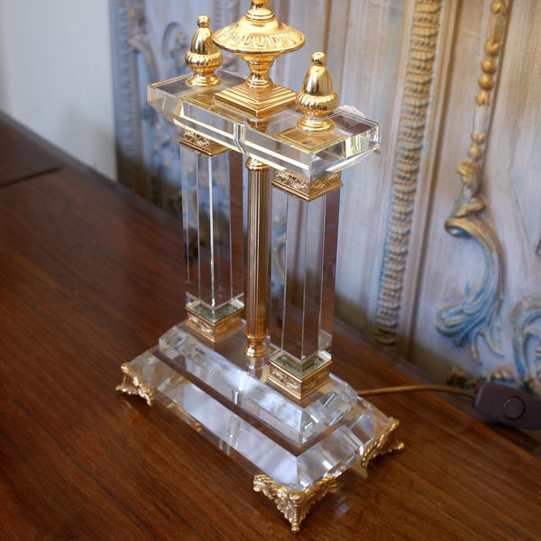 Antique FRENCH Lead Crystal Glass & 22 Carat Gold Column Table Lamp