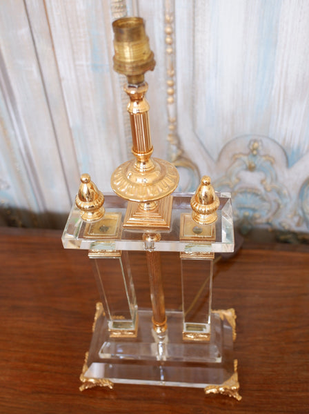 Antique FRENCH Lead Crystal Glass & 22 Carat Gold Column Table Lamp