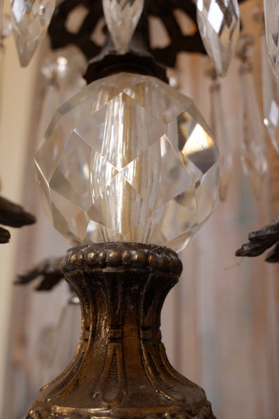 Antique Tall FRENCH Crystal Glass Lustre METAL Column Table Lamp