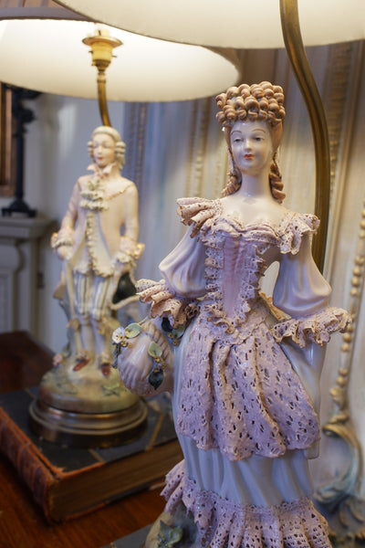 Pair of Vintage French Louis PORCELAIN China Ornate Figures Table Lamps