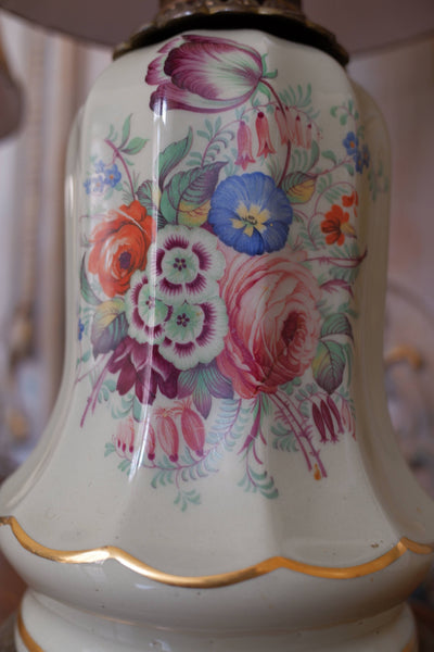Pair of Antique French Porcelain Green Shabby Chic BELL Table Bedside Lamps