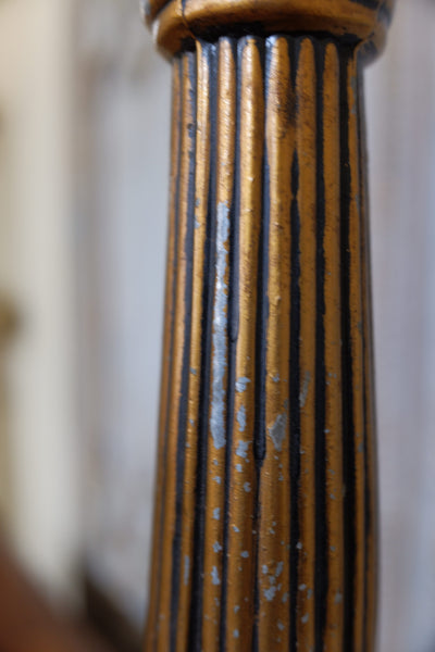 Pair of Antique Tall FRENCH Ornate METAL Gold Column Marble Rustic Table Lamps