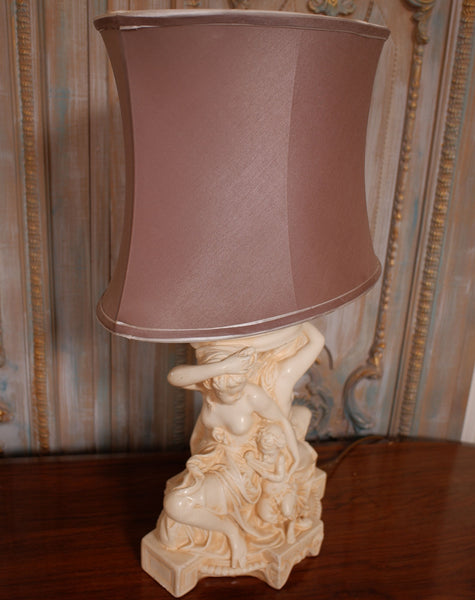 Vintage Mother & Child Cream Figures Ornate Plaster Table Bedside Lamp & Shade