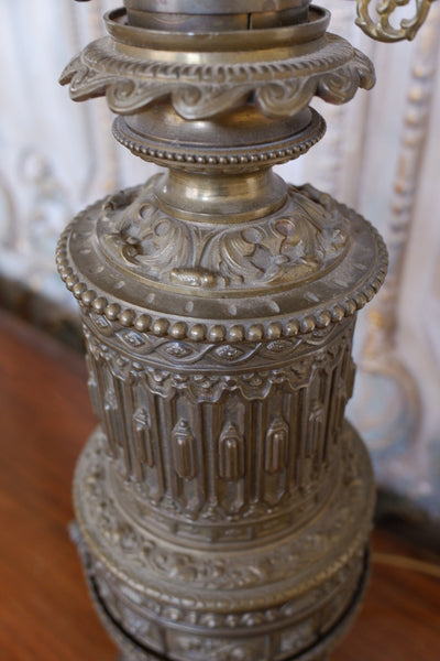 Vintage French Rustic Bronze Finish Ornate Metal Table Bedside Lamp Lantern