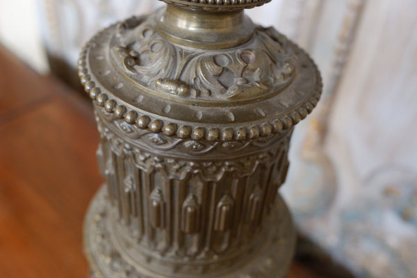 Vintage French Rustic Bronze Finish Ornate Metal Table Bedside Lamp Lantern