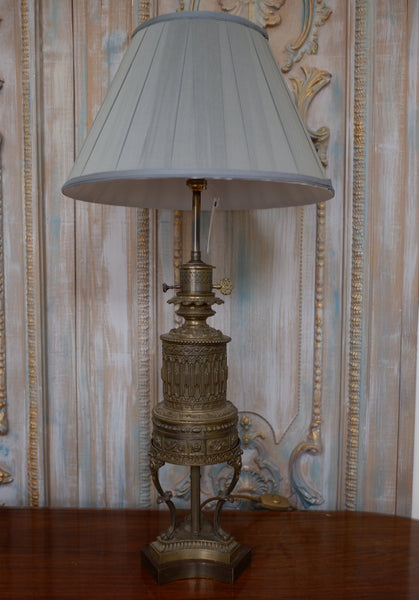 Vintage French Rustic Bronze Finish Ornate Metal Table Bedside Lamp Lantern