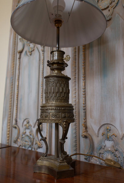 Vintage French Rustic Bronze Finish Ornate Metal Table Bedside Lamp Lantern