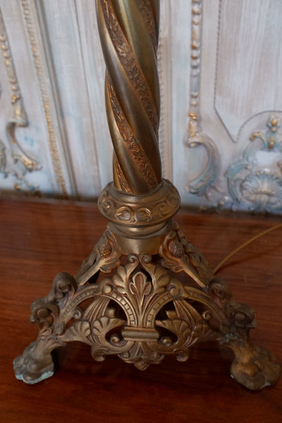 Vintage French GOTHIC Gold Column TORCHERE Tall Metal Lamp Church Altar Lantern