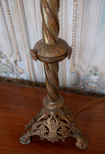 Vintage French GOTHIC Gold Column TORCHERE Tall Metal Lamp Church Altar Lantern