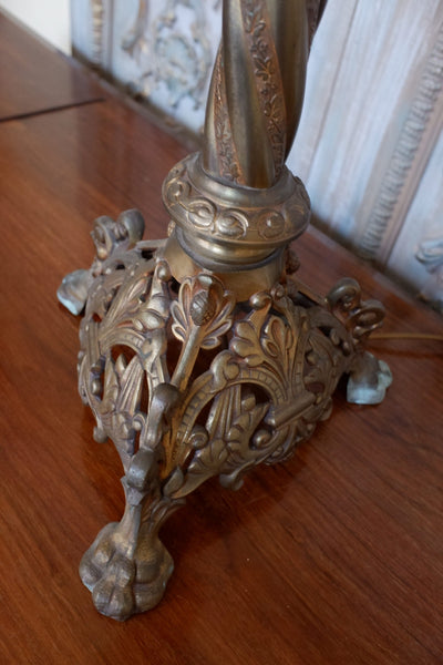 Vintage French GOTHIC Gold Column TORCHERE Tall Metal Lamp Church Altar Lantern