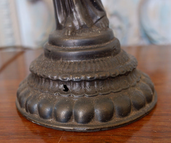 Pair of Antique FRENCH Ornate Metal BRONZE Finish Lady Figures Table Bedside Lamps