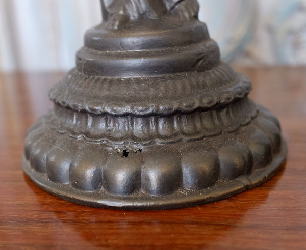 Pair of Antique FRENCH Ornate Metal BRONZE Finish Lady Figures Table Bedside Lamps