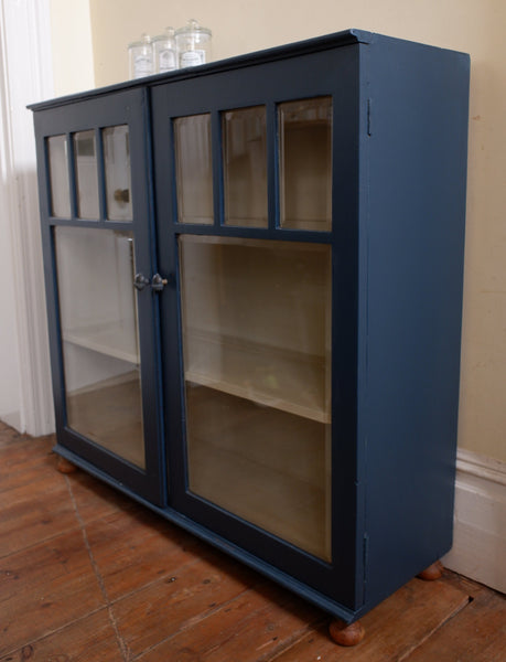 Antique Mahogany French BLUE Shabby Chic Display China APOTHECARY Cabinet Cupboard Unit