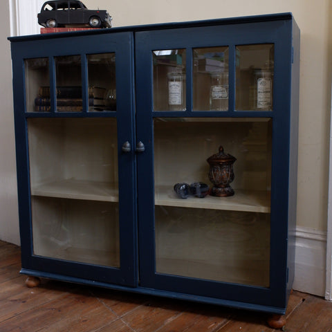 Antique Mahogany French BLUE Shabby Chic Display China APOTHECARY Cabinet Cupboard Unit