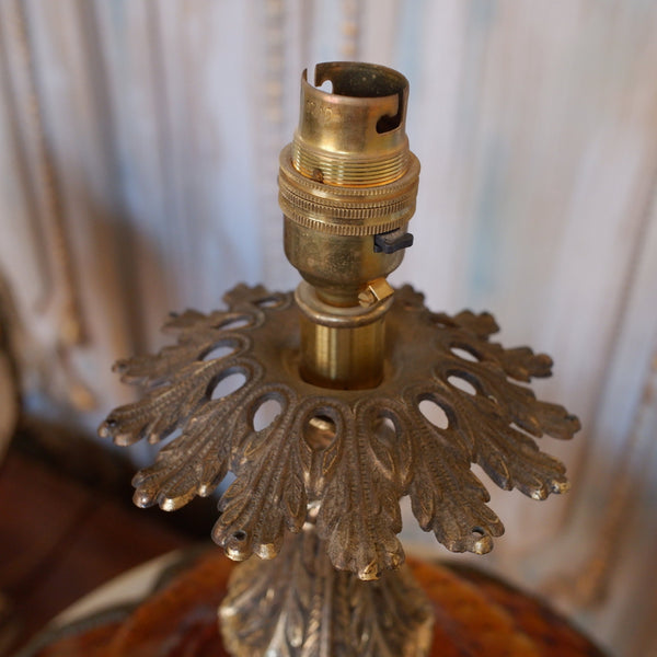 Pair of Large Antique Art Deco FRENCH Ornate AMBER Glass Bulbous Table Bedside Lamps