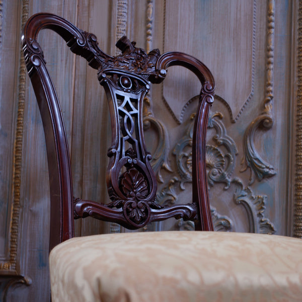 Antique Victorian Walnut Carved Back Ornate Hall Dining Side Chair