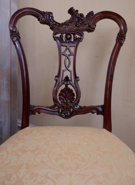 Antique Victorian Walnut Carved Back Ornate Hall Dining Side Chair