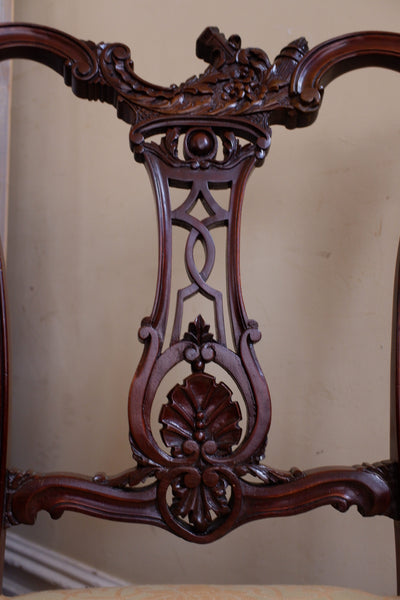 Antique Victorian Walnut Carved Back Ornate Hall Dining Side Chair